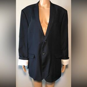 Tazio Men's Blazer Size 46R Navy Blue 2-Button Single Breasted Lined Notched